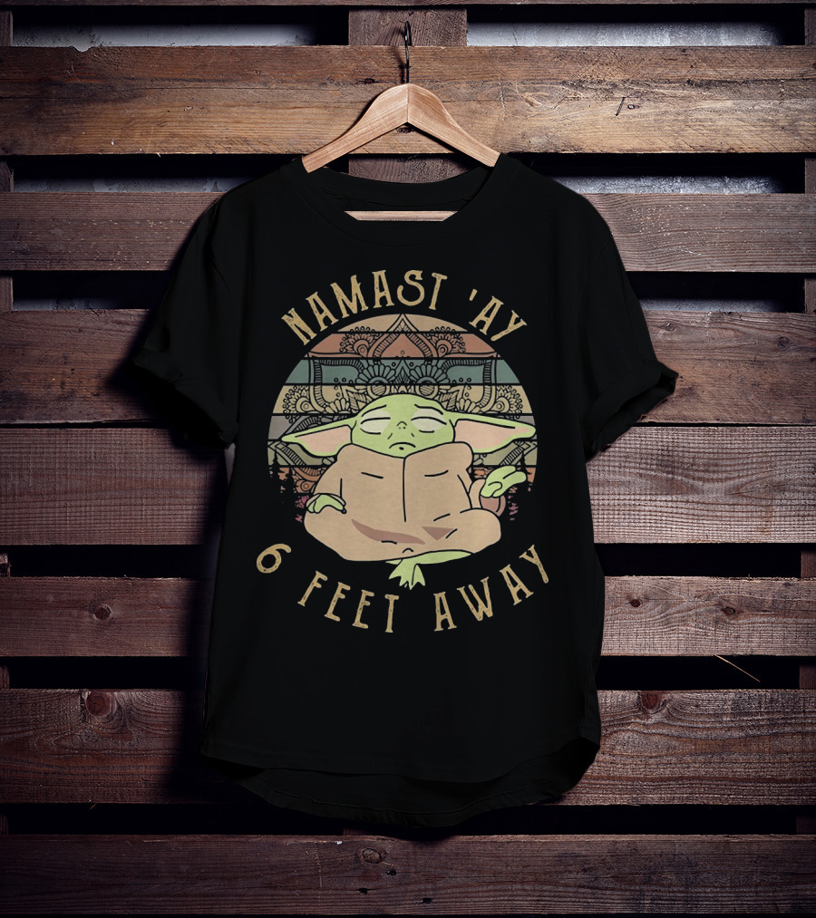 Namast Ay 6 Feet Away Baby Yoda Mandala Meditation T-Shirt