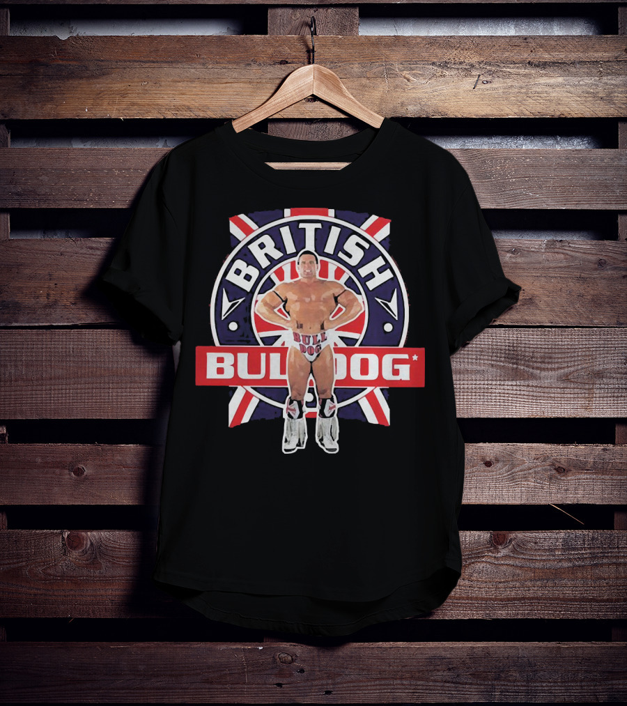 British Bulldog Wrestler With Union Jack Background T-Shirt