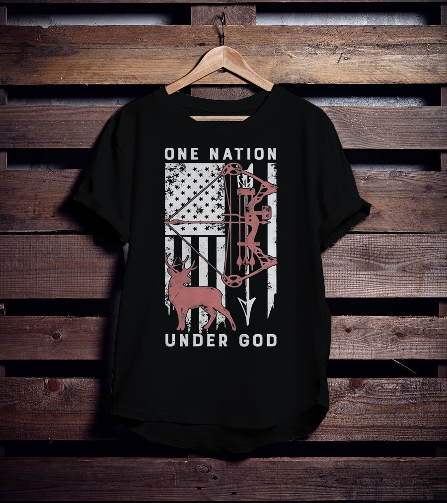 One Nation Under God American Flag Bow Hunter Veteran T-Shirt