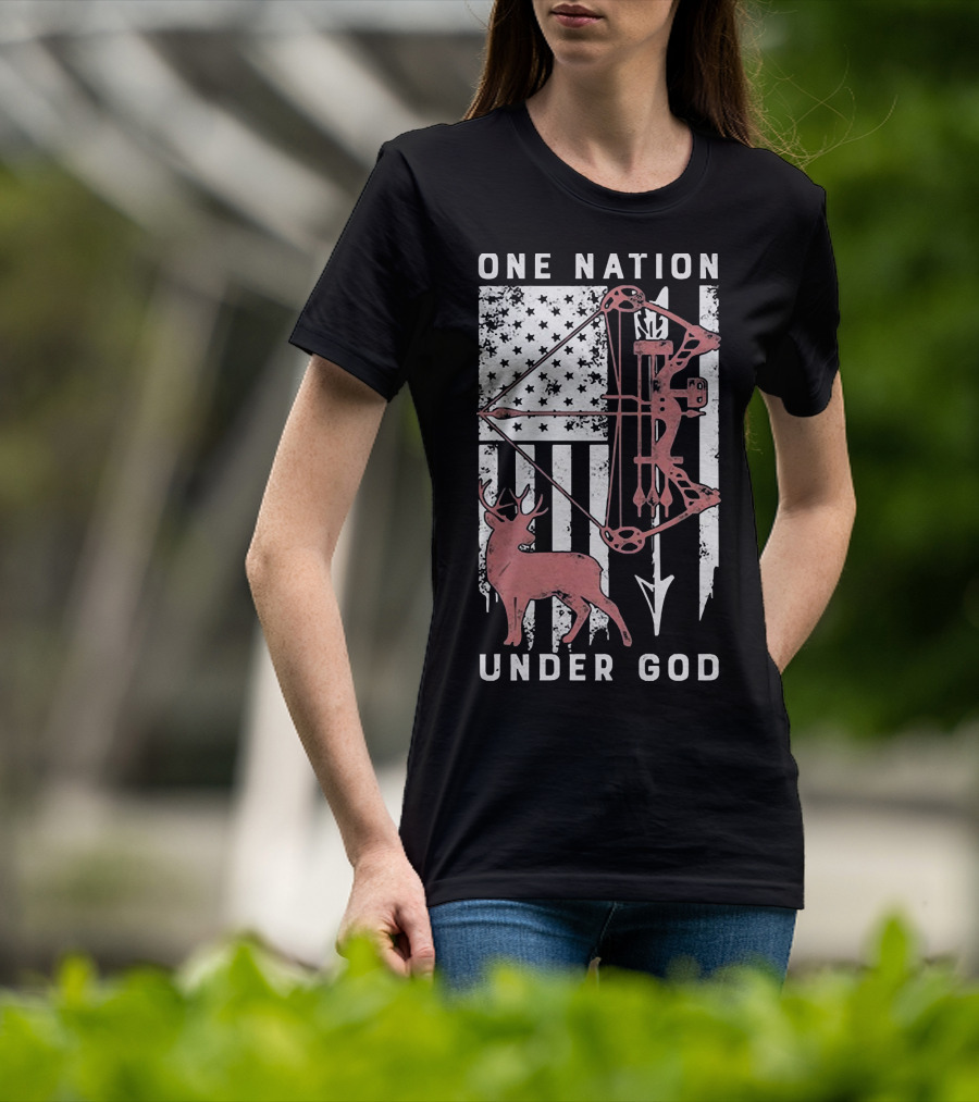 One Nation Under God American Flag Bow Hunter Veteran T-Shirt
