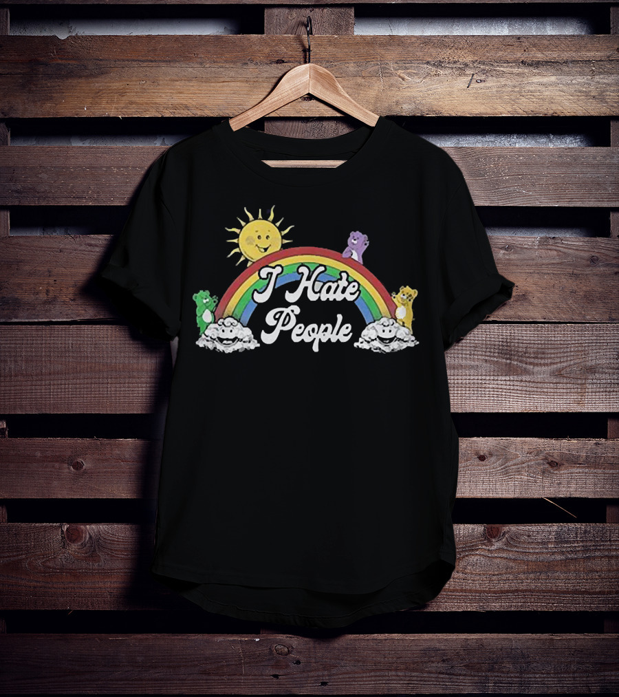 Rainbow Bear I Hate People Cute Sun Clouds T-Shirt