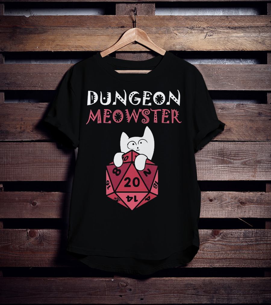 Dungeon Meowster Cat With D20 Dice For RPG Enthusiasts T-Shirt