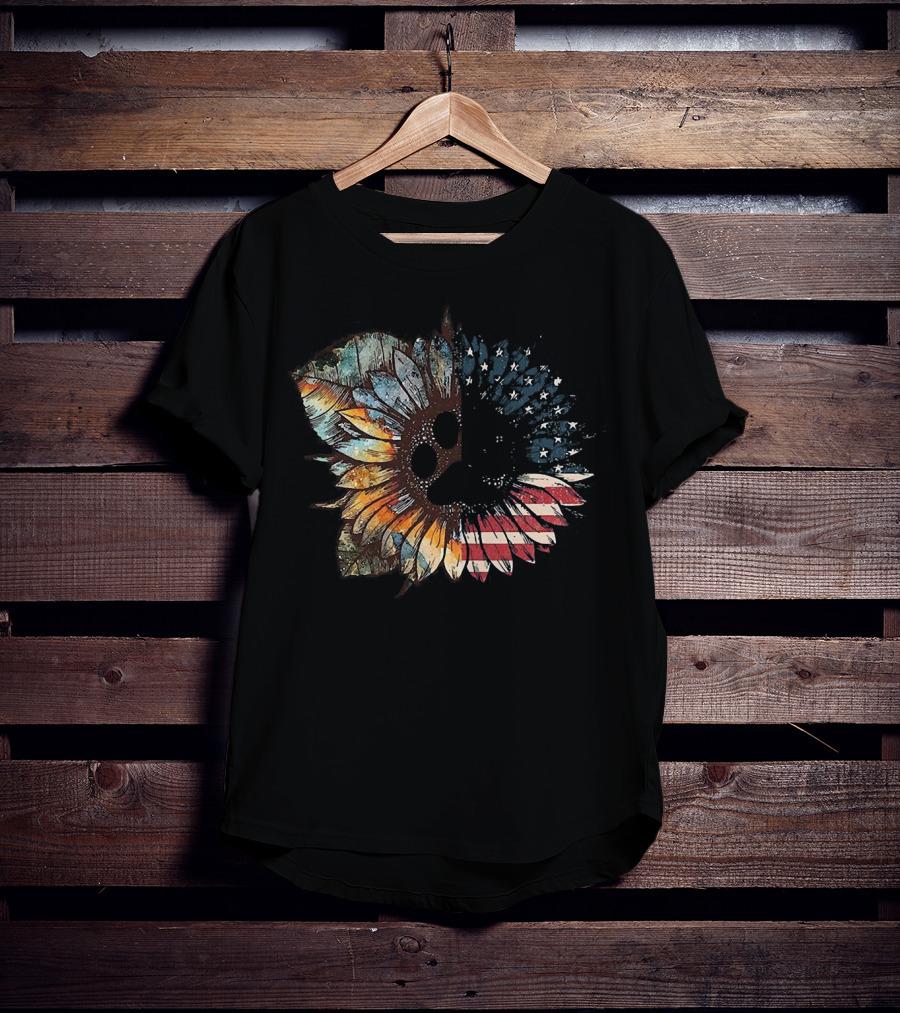 Great Vintage Sunflower American Flag Patriotic Floral T-Shirt