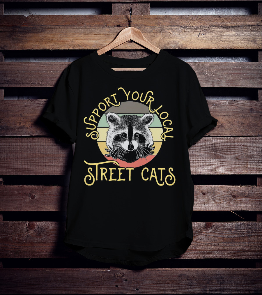 Support Your Local Street Cats Raccoon Retro Circle T-Shirt