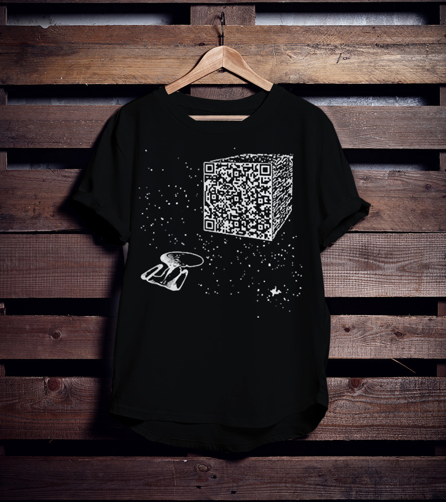 Scan QR Code Spaceship And Cube In Space T-Shirt