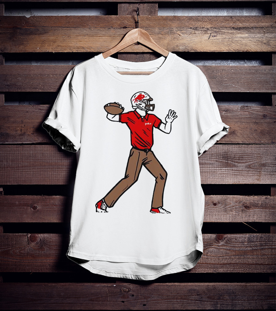 Jake From Buffalo Football Player Throwing Pass Brown Pants Red Shirt Helmet T-Shirt