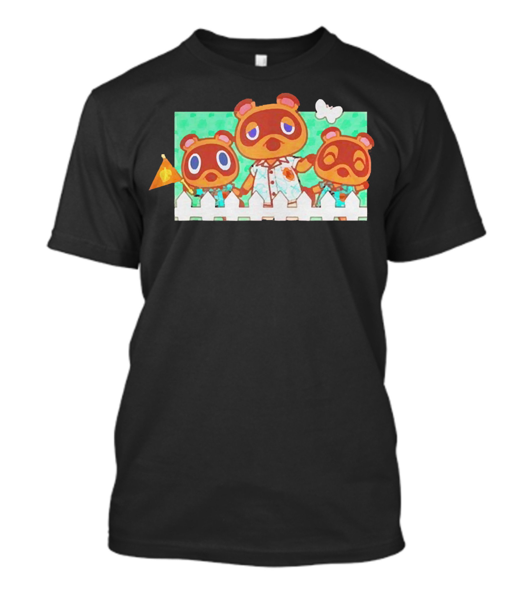 Animal Crossing New Horizons Nook Family Characters Behind Fence T-Shirt