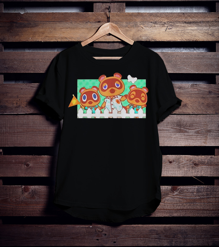 Animal Crossing New Horizons Nook Family Characters Behind Fence T-Shirt