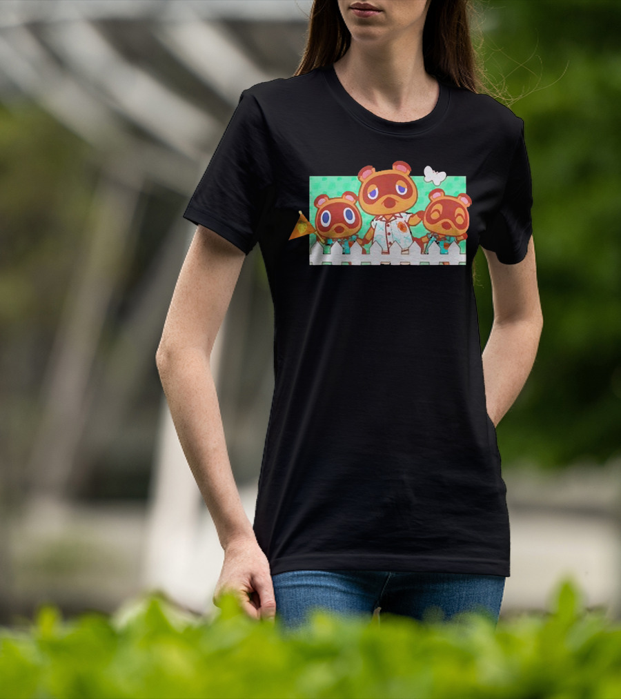 Animal Crossing New Horizons Nook Family Characters Behind Fence T-Shirt