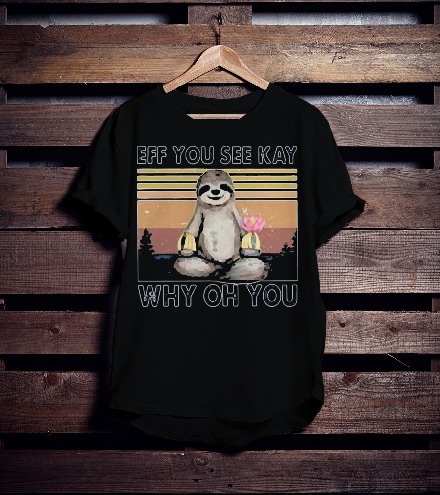 Eff You See Kay Why Oh You Sloth Yoga Meditation With Lotus And Sunset Stripes T-Shirt