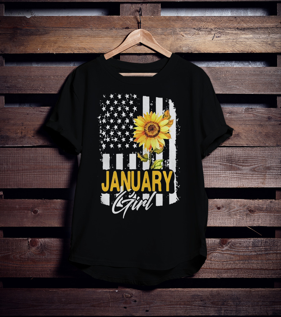 Sunflowers January Girl American Flag T-Shirt
