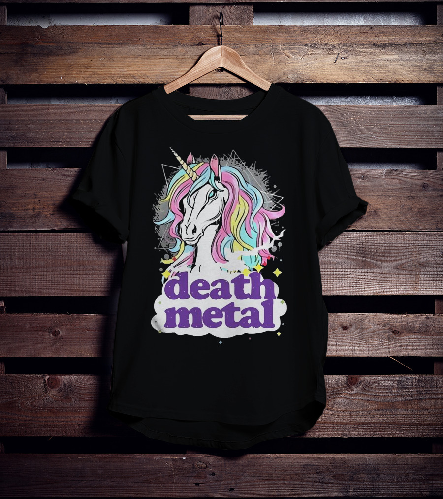 Unicorn Death Metal Rainbow Mane Fantasy T-Shirt