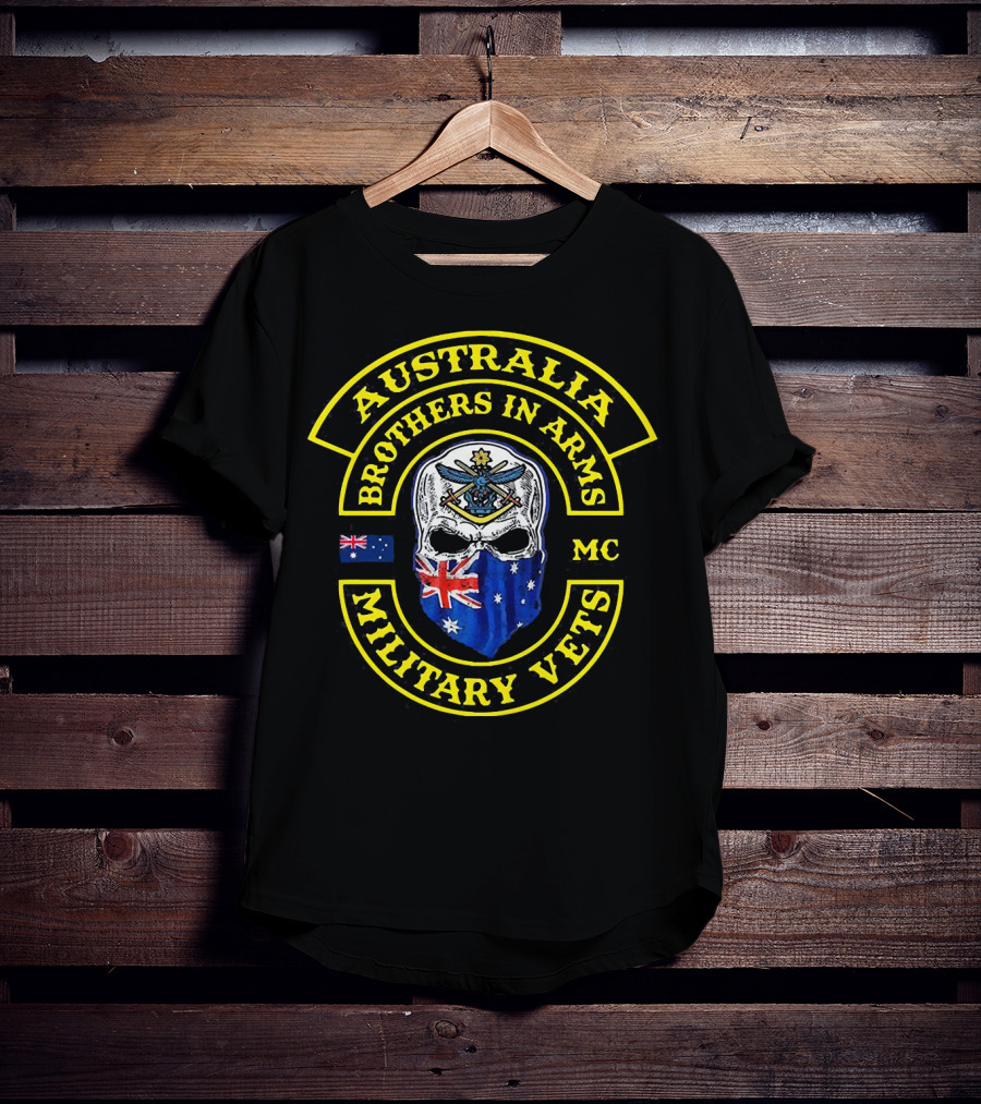 Australia Brothers In Arms Military Vets MC Australian Flag Skull T-Shirt