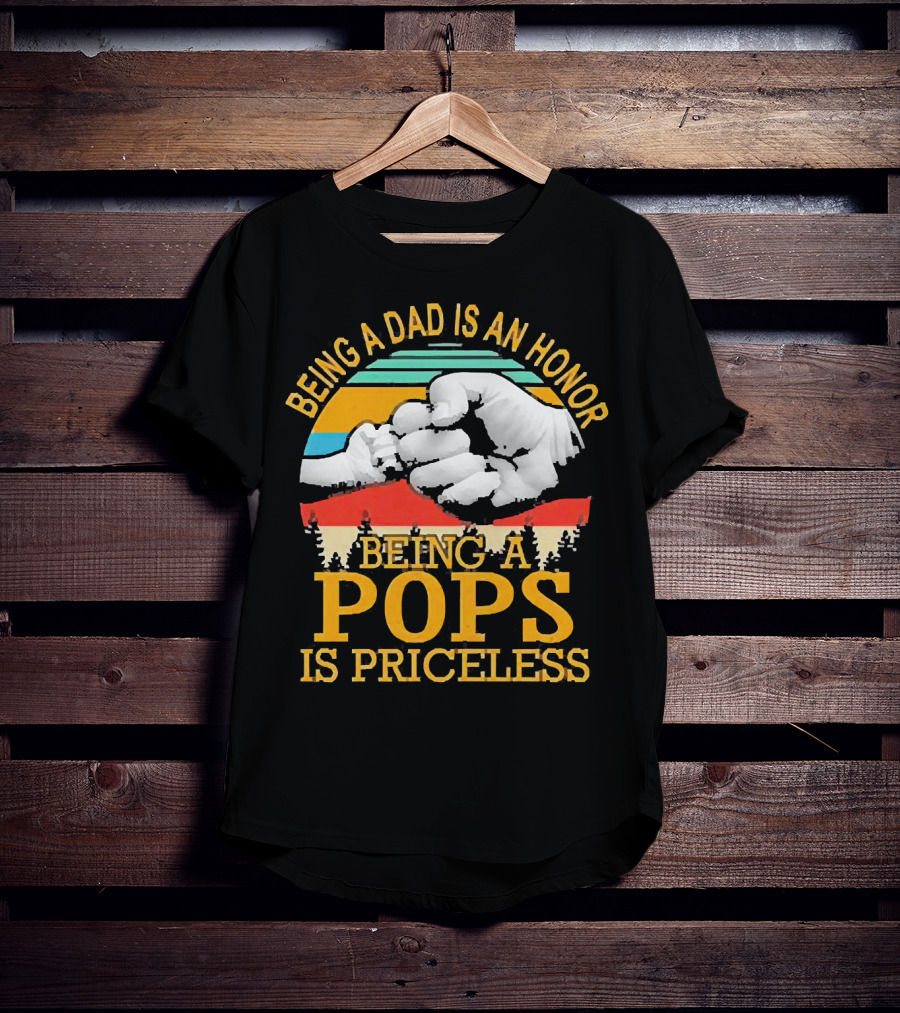 Being A Dad Is An Honor Being A Pops Is Priceless Forest Fist Bump Retro Stripes T-Shirt