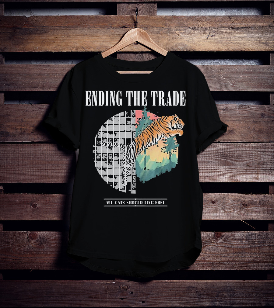 Ending The Trade All Cats Should Live Free Tiger Leaping From Bars T-Shirt