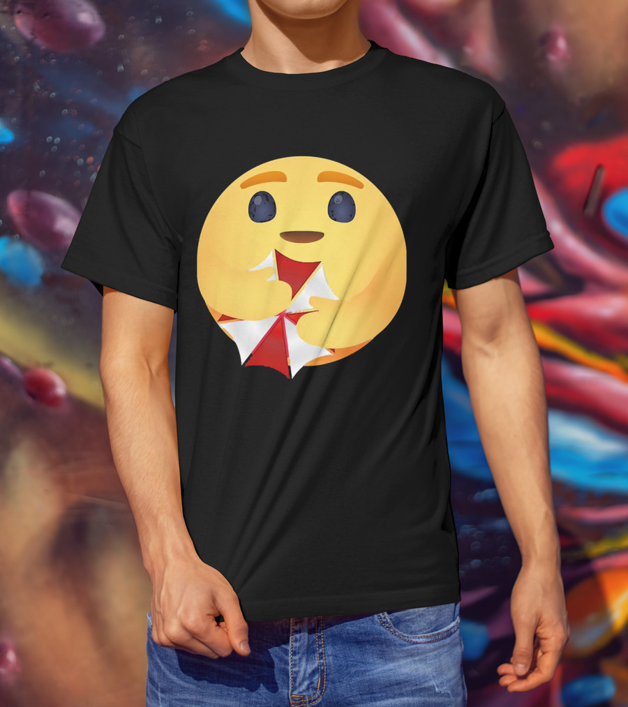 Facebook Care Emoji Embrace With Red Parasol T-Shirt