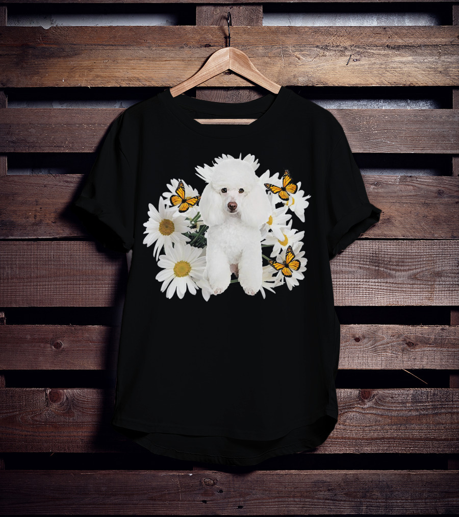 French Poodle Daisy With Butterflies And Flowers T-Shirt