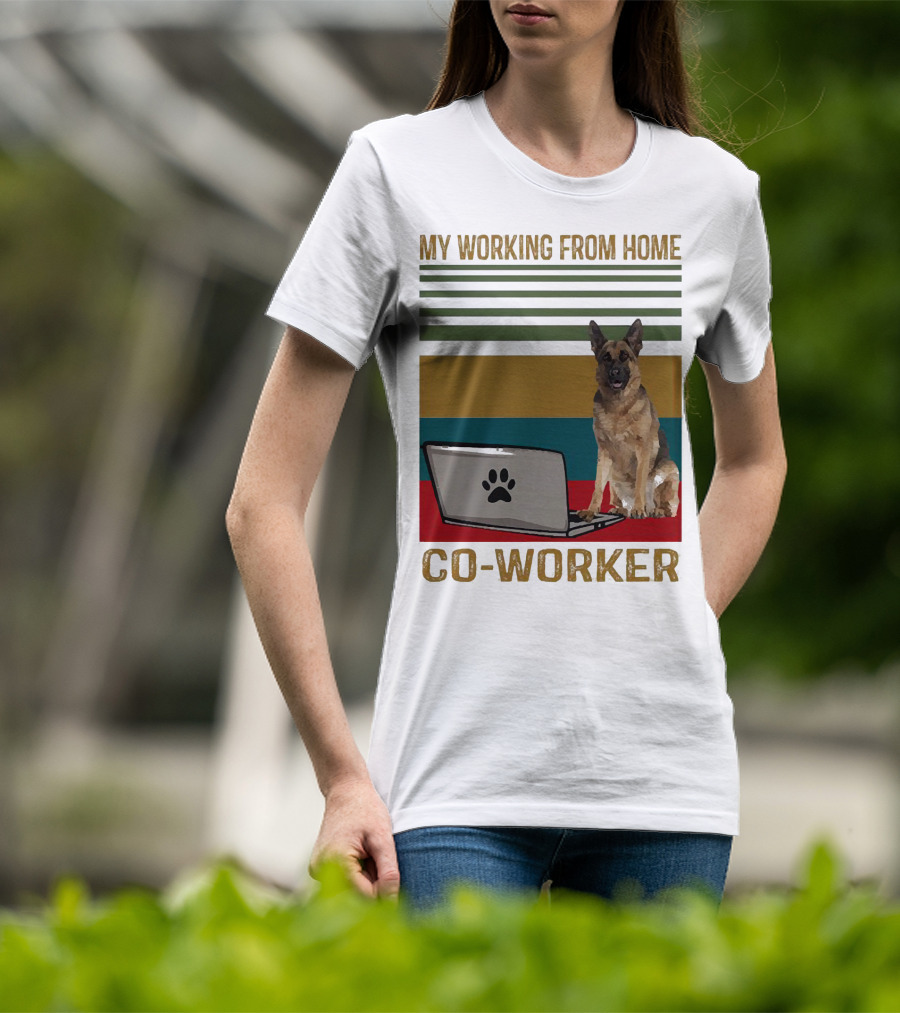 My Working From Home Co-Worker With Paw Print Laptop And German Shepherd T-Shirt