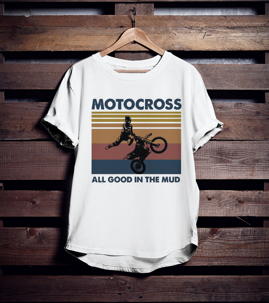 Motocross All Good In The Mud Retro Rider Stripes T-Shirt