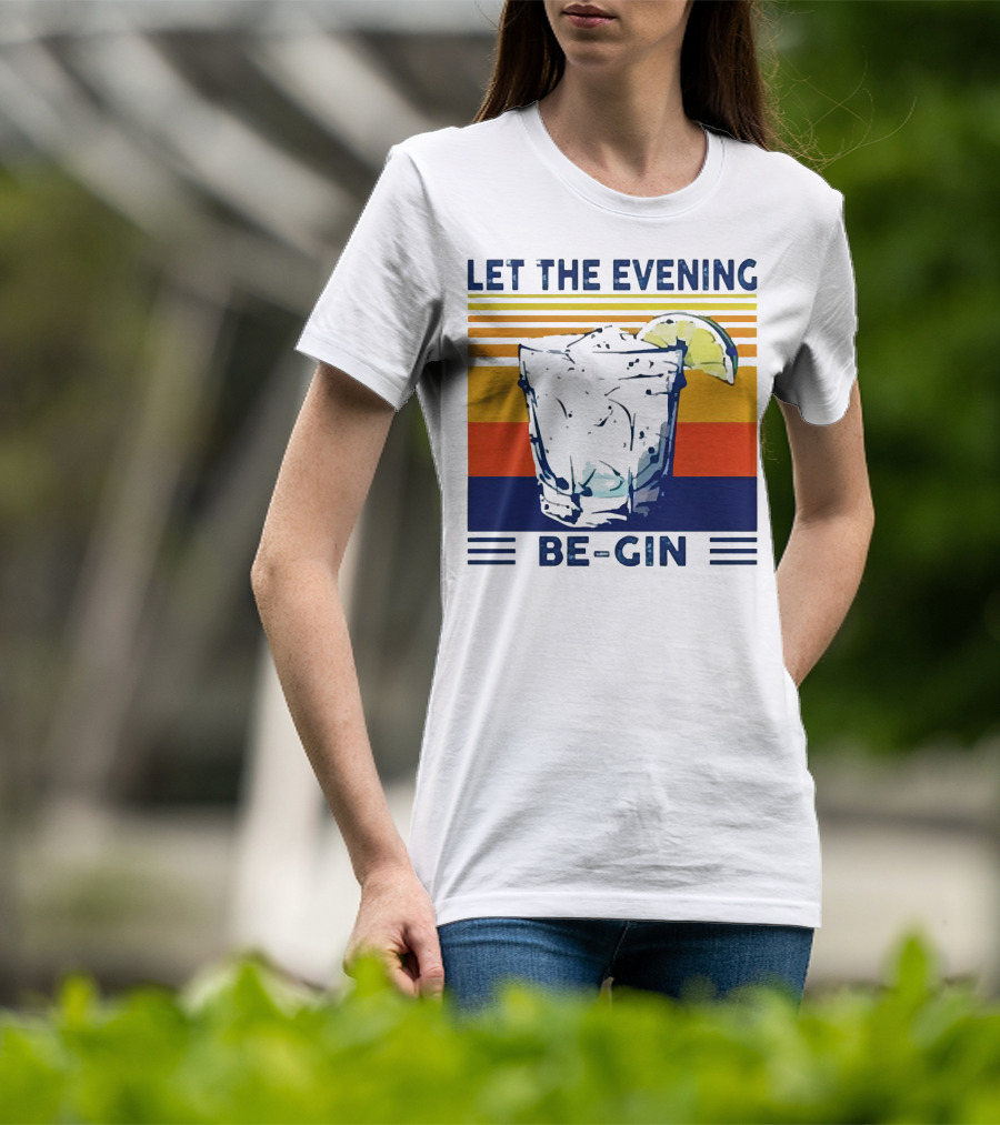 Let The Evening Be-Gin Retro Cocktail Glass And Lime T-Shirt