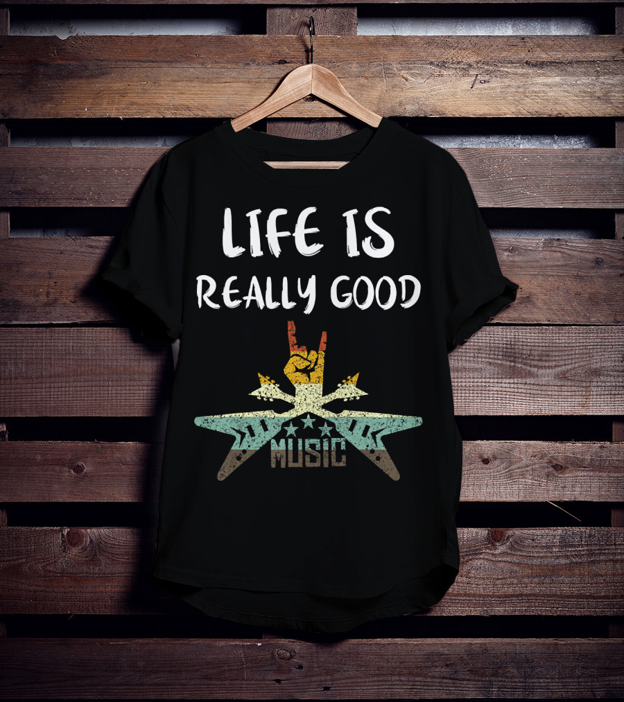 Life Is Really Good Music Vintage Star Hand Sign T-Shirt