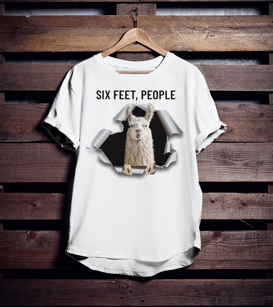 Six Feet People Llama Breaks Through Ripped Paper T-Shirt