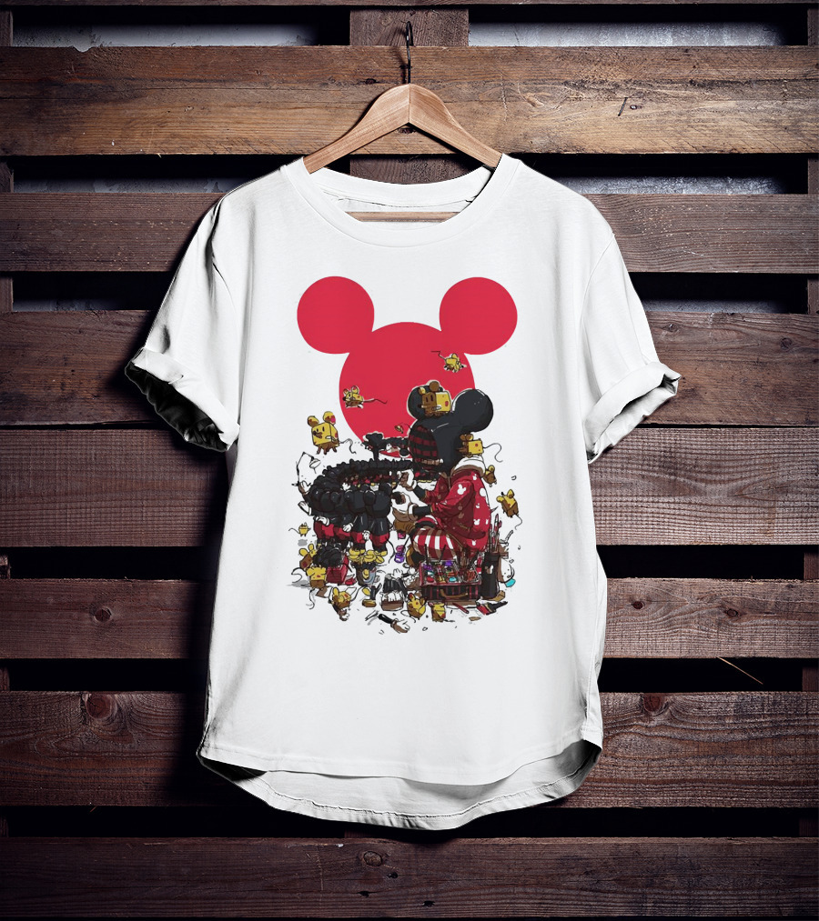Mickey Mouse Red Circle Artist Scene With Small Characters T-Shirt