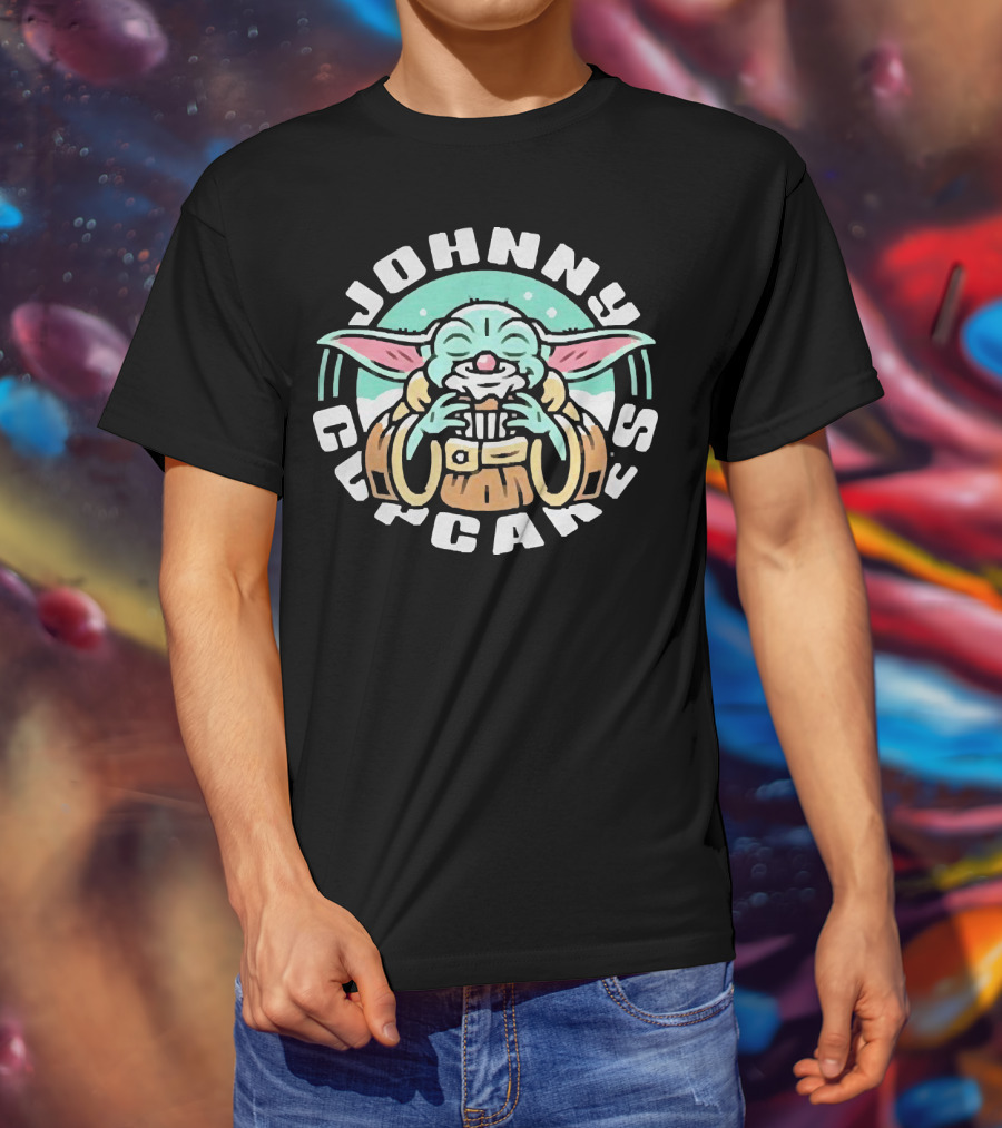 Johnny Cupcakes Baby Yoda Enjoying Cupcake T-Shirt