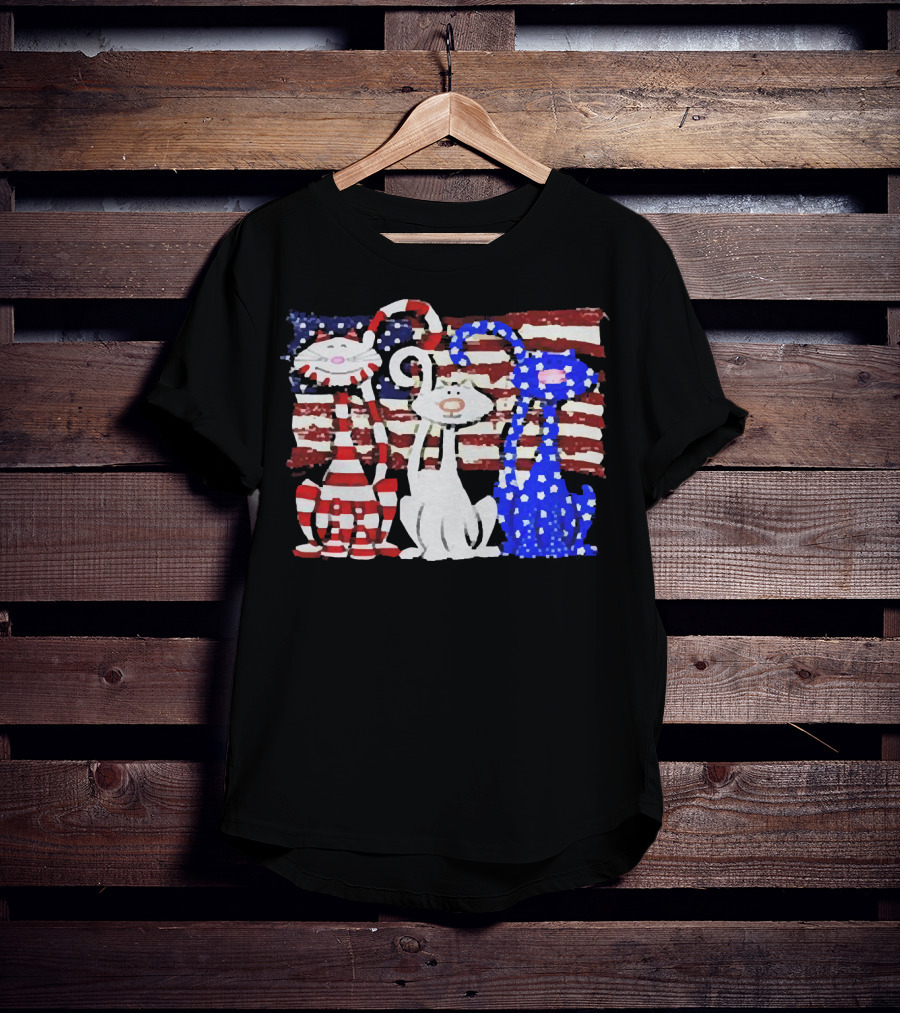 Cats With American Flag Stripes Stars Independence Day Veteran U.S T-Shirt