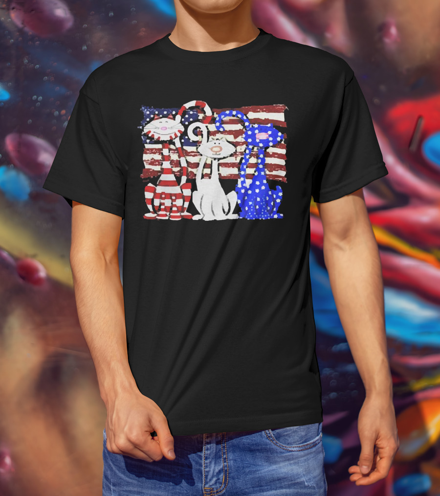 Cats With American Flag Stripes Stars Independence Day Veteran U.S T-Shirt