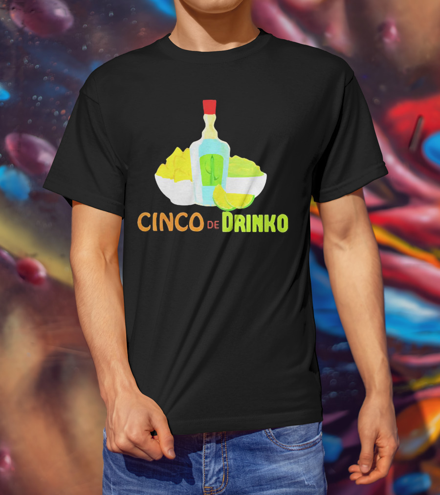 Cinco De Drinko Cinco De Mayo Wine Lemon Cocktail Bottle Lime Chips T-Shirt