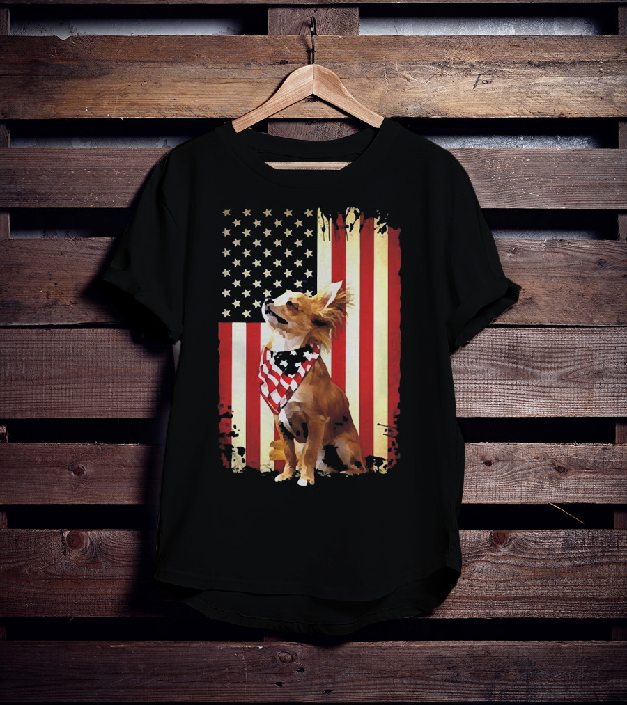 Patriotic Chihuahua With American Flag Background T-Shirt