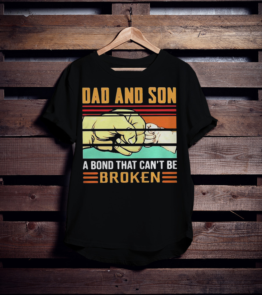 Dad And Son A Bond That Can't Be Broken Fist Bump Retro Stripes T-Shirt