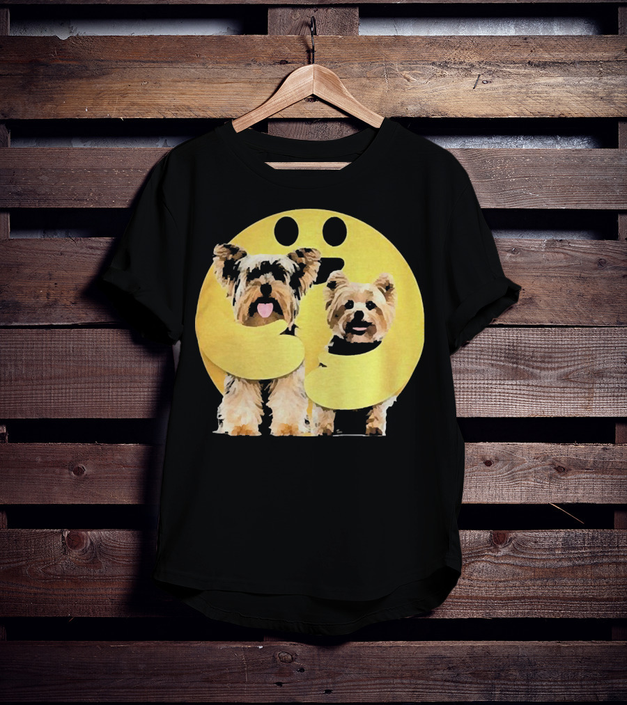 Iconic Hugging Emoji With Yorkie Dogs T-Shirt