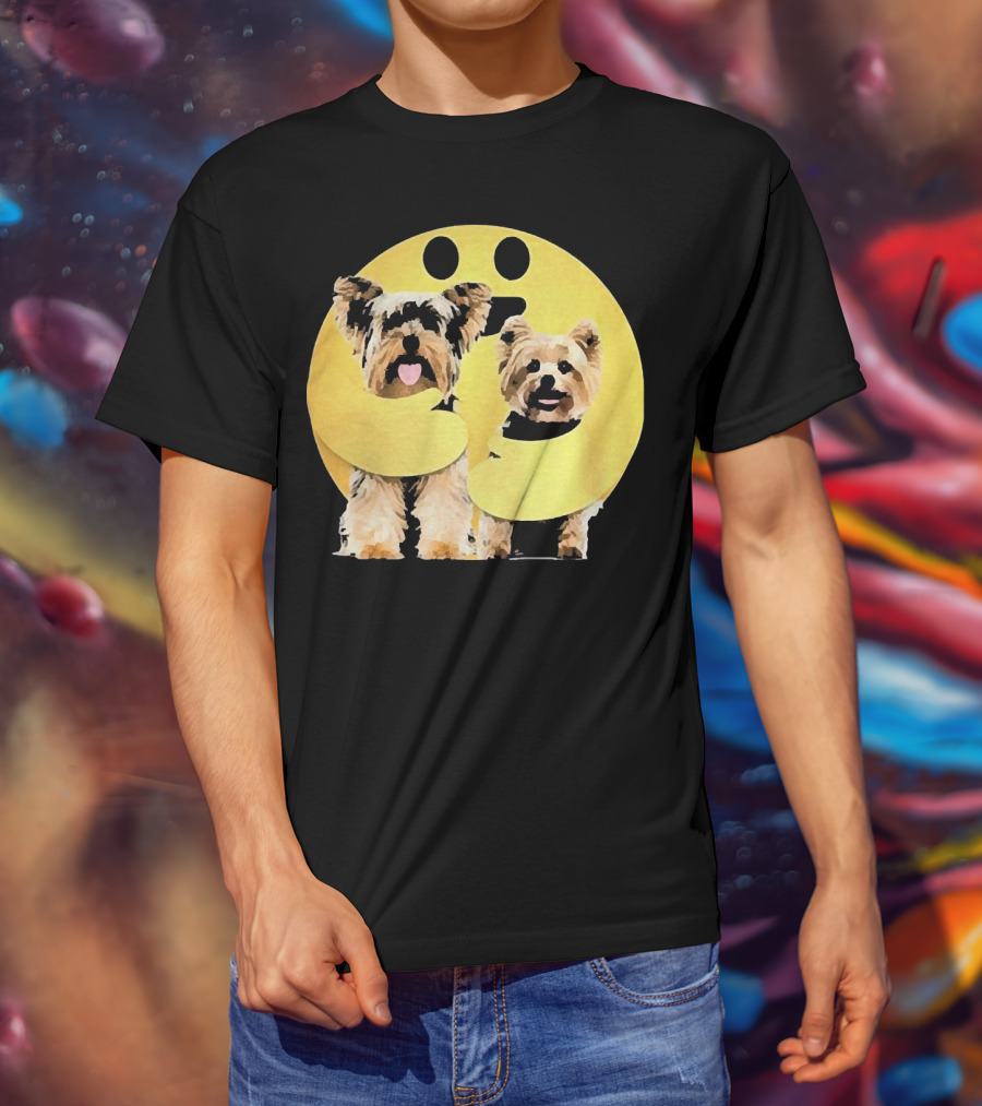 Iconic Hugging Emoji With Yorkie Dogs T-Shirt