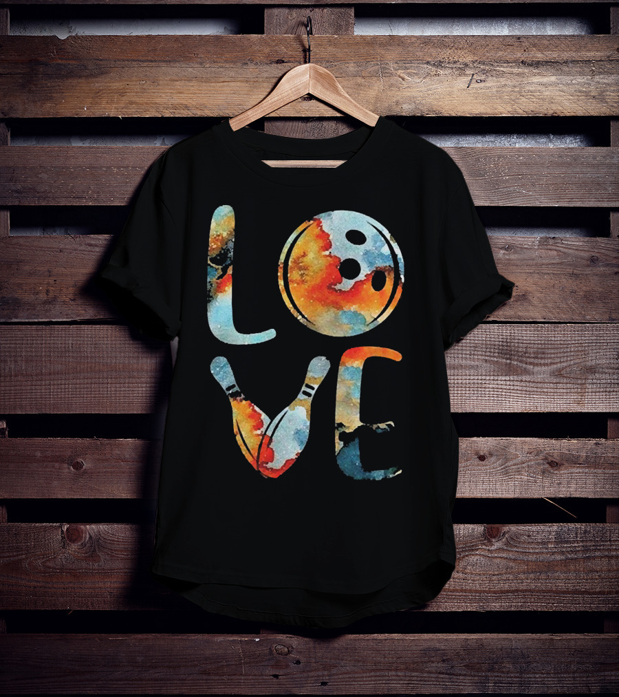 LOVE Bowling Pins And Ball Colorful Print T-Shirt