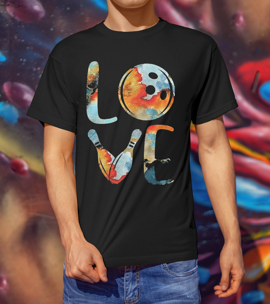 LOVE Bowling Pins And Ball Colorful Print T-Shirt
