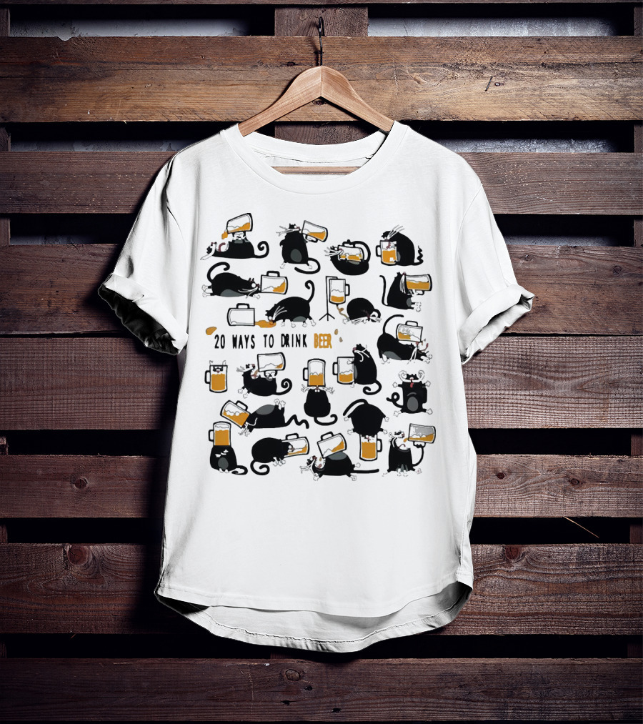 Black Cats Drinking Beer In 20 Different Ways T-Shirt