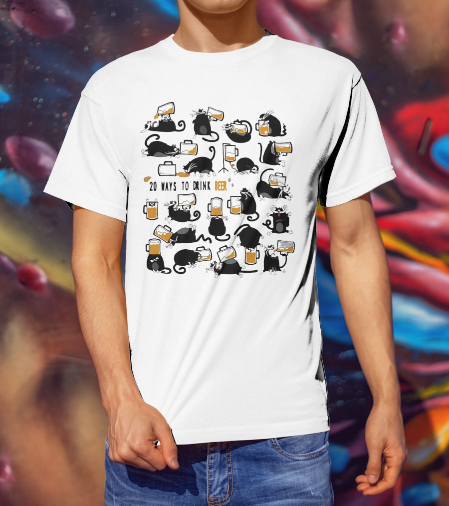 Black Cats Drinking Beer In 20 Different Ways T-Shirt