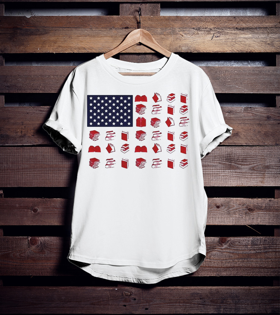 American Flag Made Of Books Veteran Independence Day T-Shirt