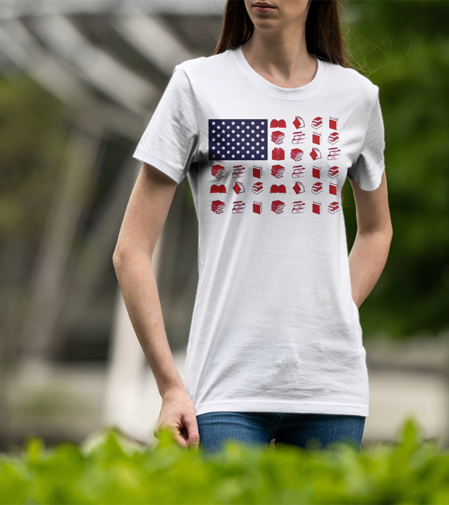 American Flag Made Of Books Veteran Independence Day T-Shirt