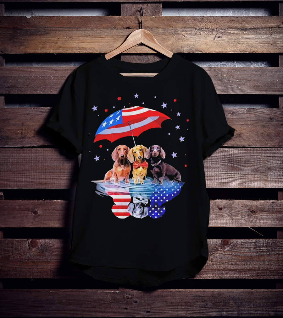 Dogs Dachshund American Flag Stars Umbrella T-Shirt