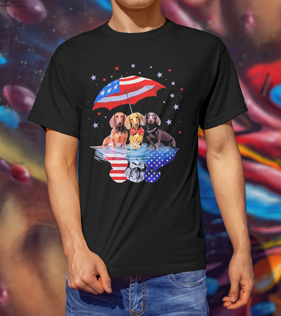 Dogs Dachshund American Flag Stars Umbrella T-Shirt