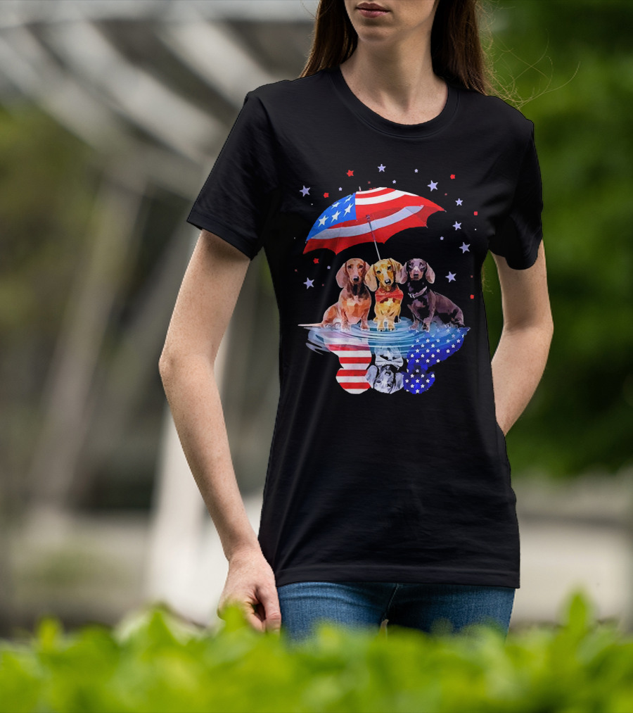 Dogs Dachshund American Flag Stars Umbrella T-Shirt