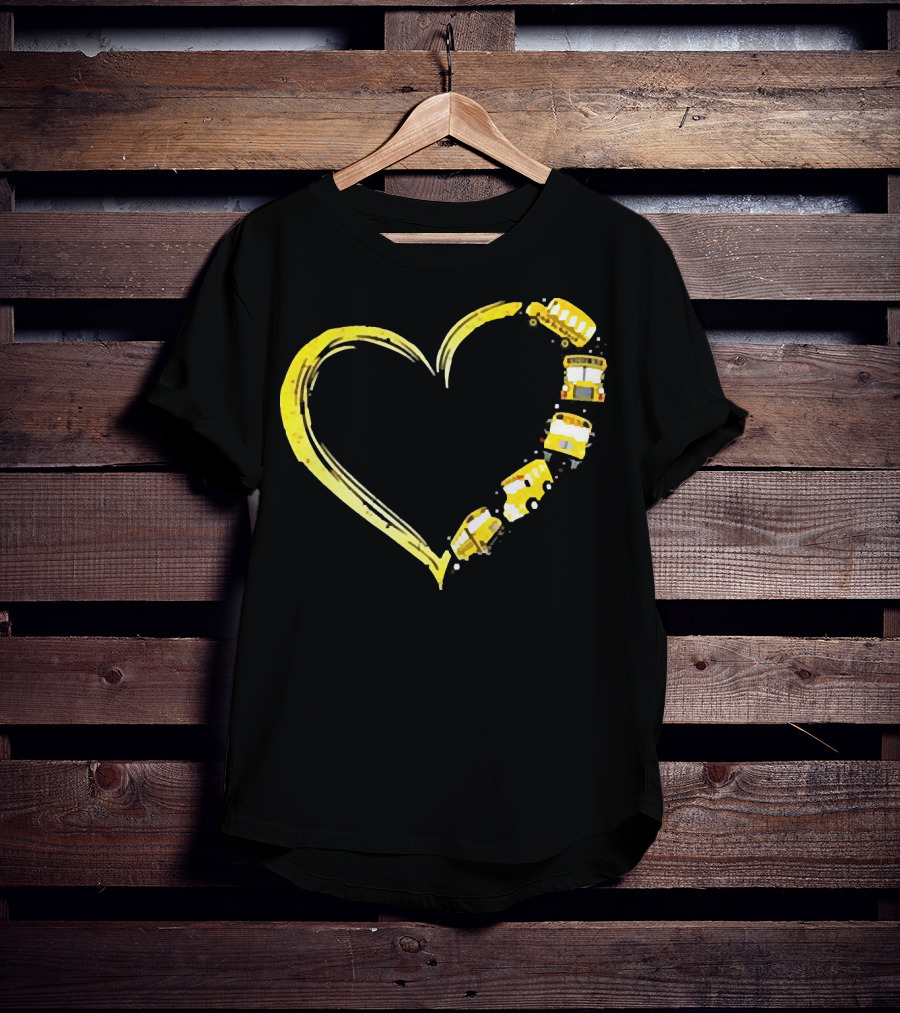 Heart-Shaped Yellow School Bus Journey Love Back To School T-Shirt