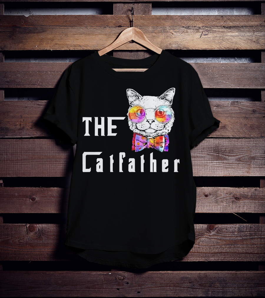 The Catfather Nerd Cat With Glasses And Bow T-Shirt