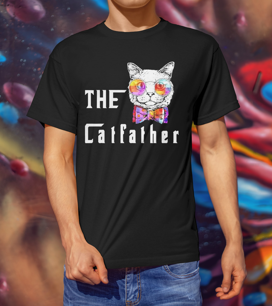 The Catfather Nerd Cat With Glasses And Bow T-Shirt