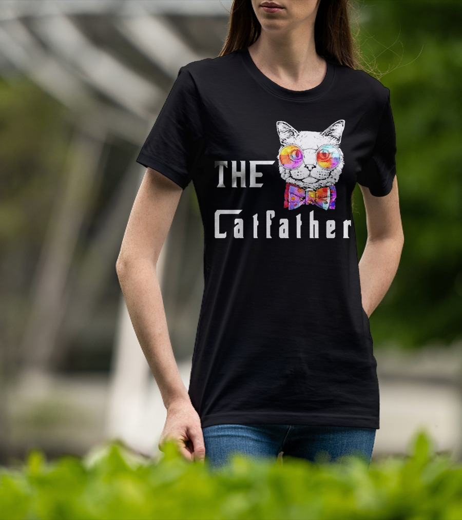 The Catfather Nerd Cat With Glasses And Bow T-Shirt