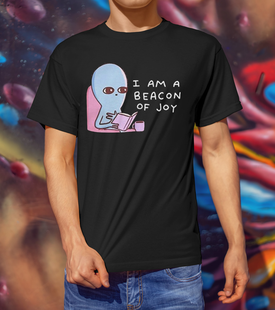 Strange Planet I Am A Beacon Of Joy Alien Reading Book With Coffee T-Shirt