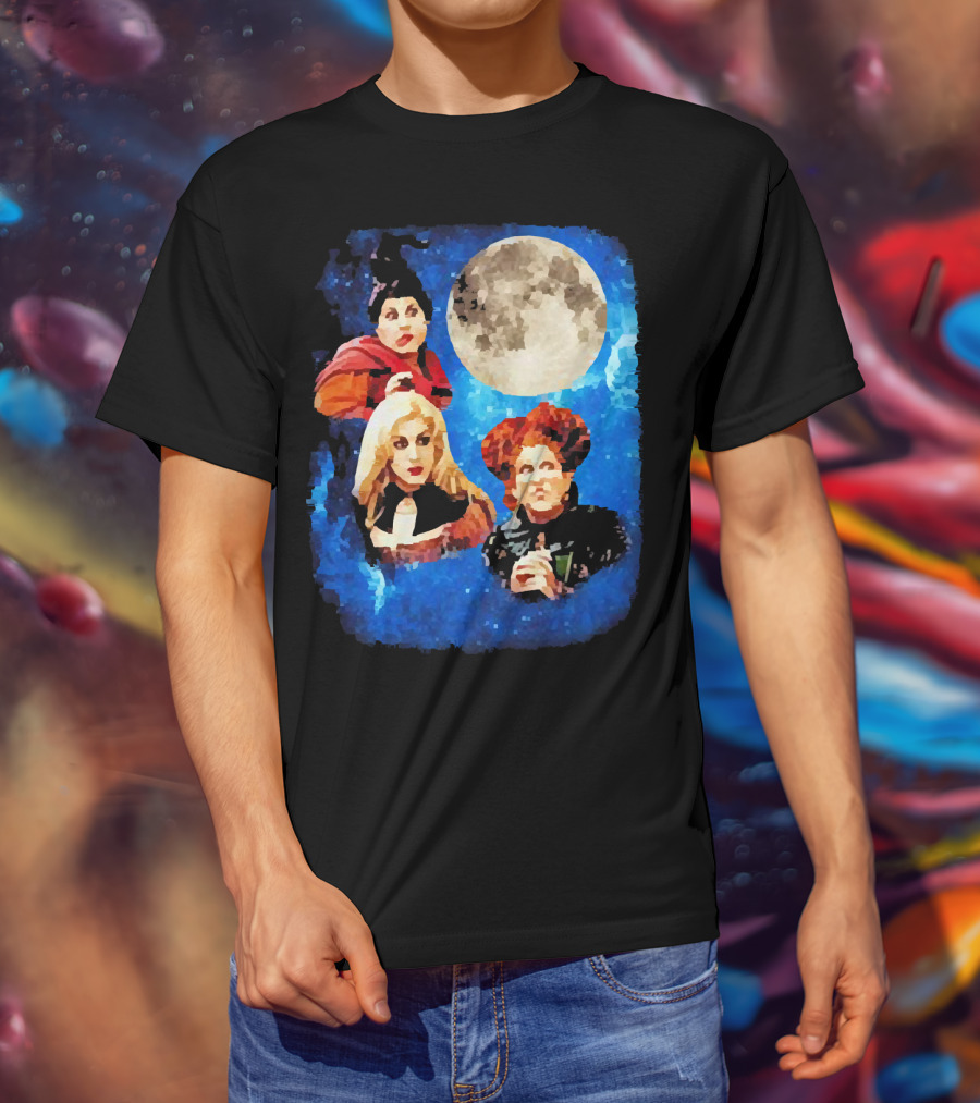 Three Hocus Pocus Moon Sanderson Sisters Night Sky T-Shirt